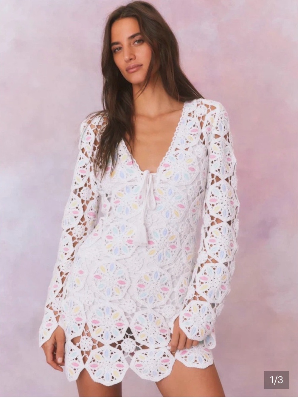 Loveshackfancy Poemes White Crochet Floral Tie-Front dress with removable lining